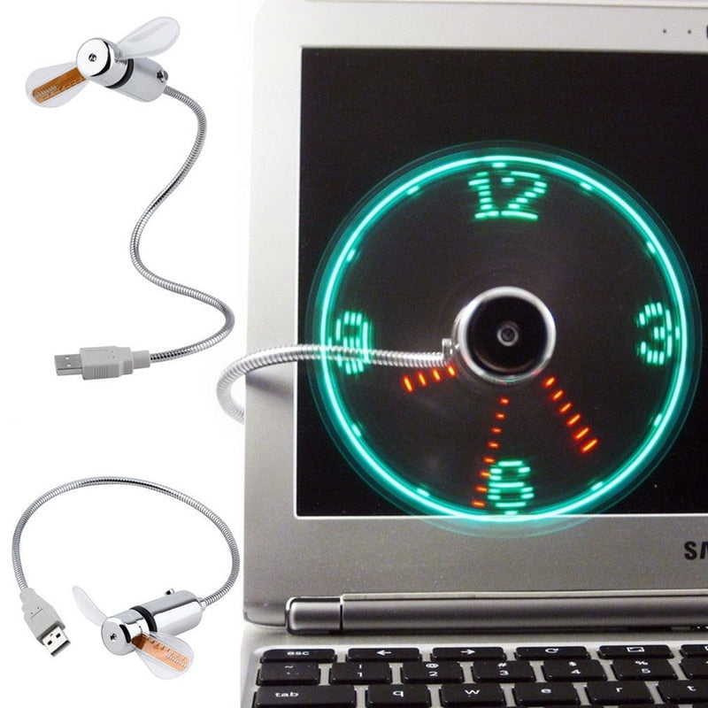 Mini Ventilador LED Clock Cool For Laptop PC Notebook Real Time Display